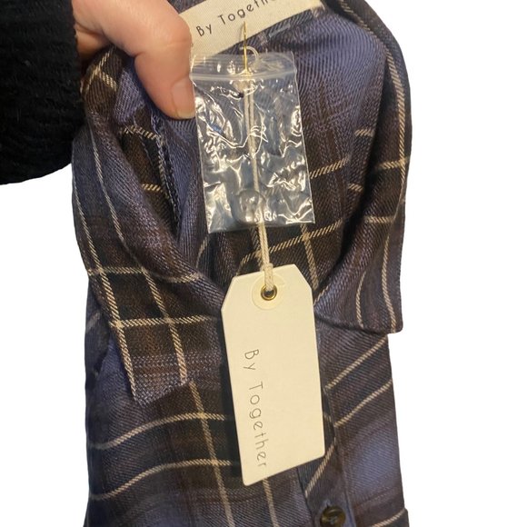 By Together Oversize Blue Plaid Button-Down Shirt S - Picture 8 of 8